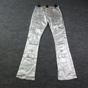 Armor Jeans Jeans Mens 34x36 Silver Flared Cargo Stretch Stacked 32x35 NWT